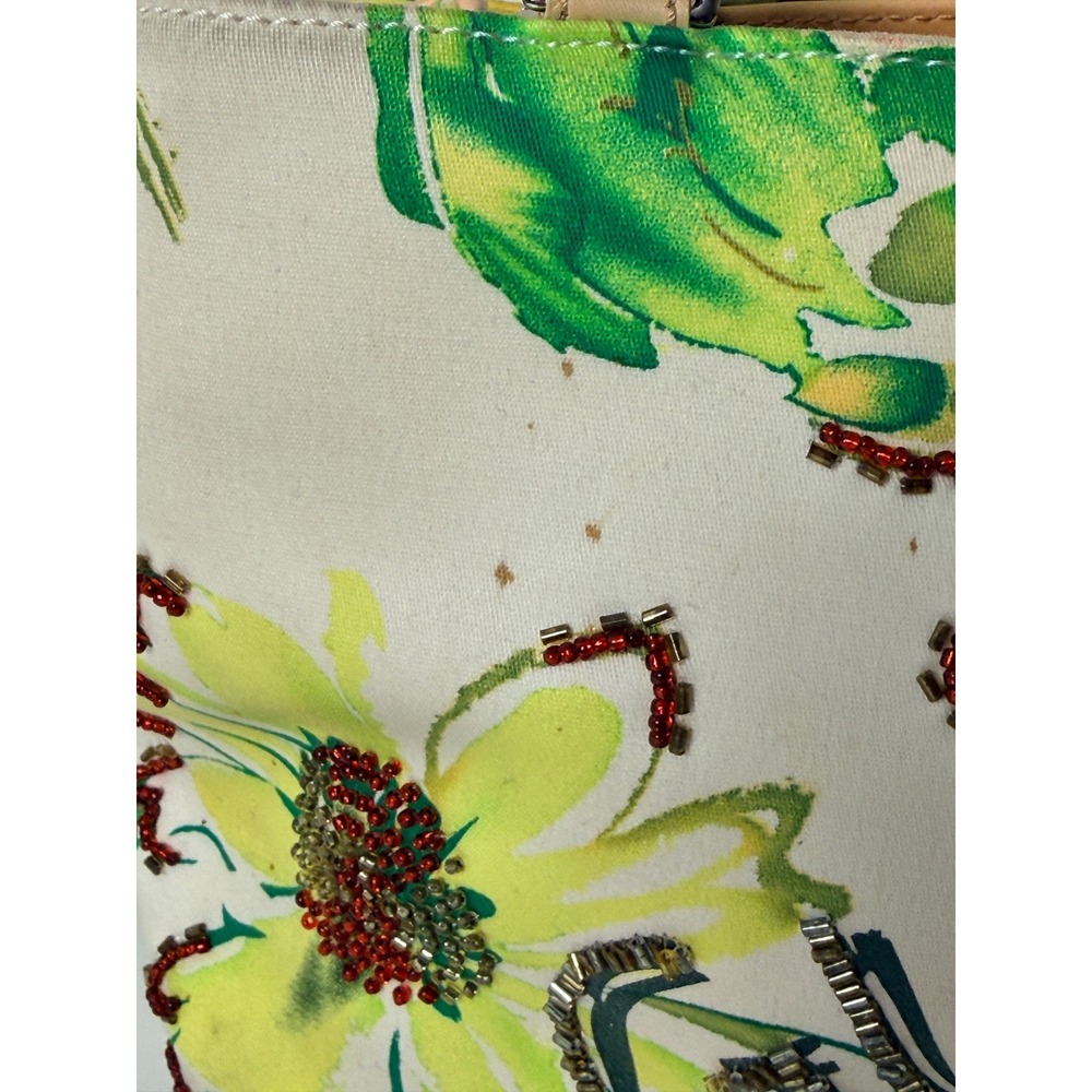 Guess Vintage Y2K Floral Tropical Beaded Canvas Handbag Green Yellow Purse - Picture 2 of 10